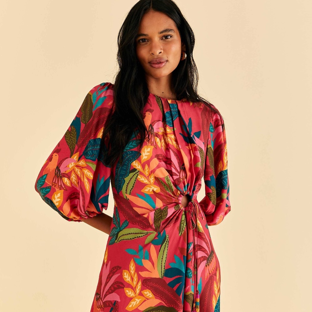 Red Rooster Leaves Long Sleeve Mini Dress